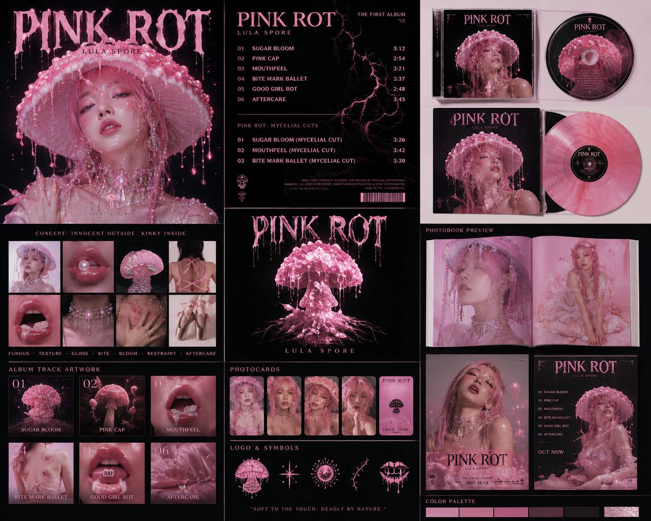 Pink Rot album cover, tracklist, packaging, photobook and palette board